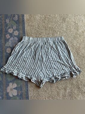 American Eagle Outfitters Striped Blue and White Ruffle Hem Shorts